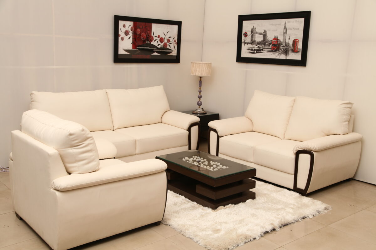 Off-white sofa set with premium fabric, featuring a 3+2+1 configuration, modern design, and comfortable seating, ideal for elegant living rooms.