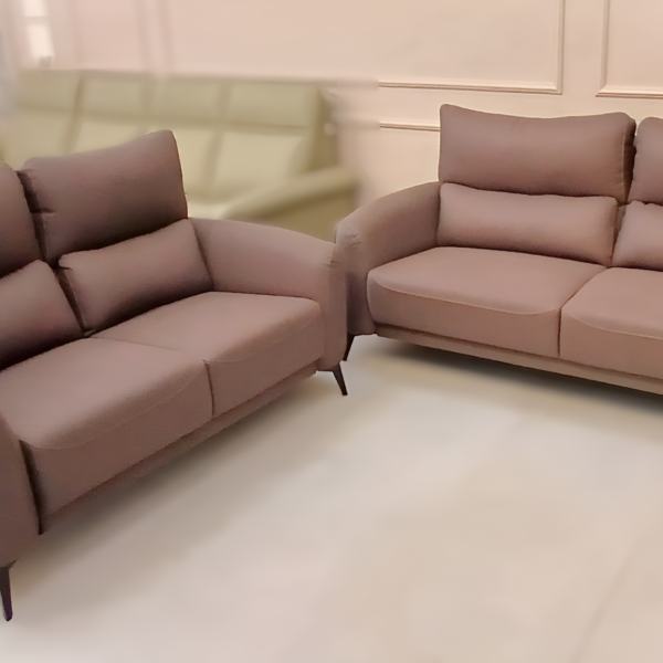 Modern 3+2 sofa set with minimalist design, featuring premium fabric upholstery and metal legs in a stylish living room setup.