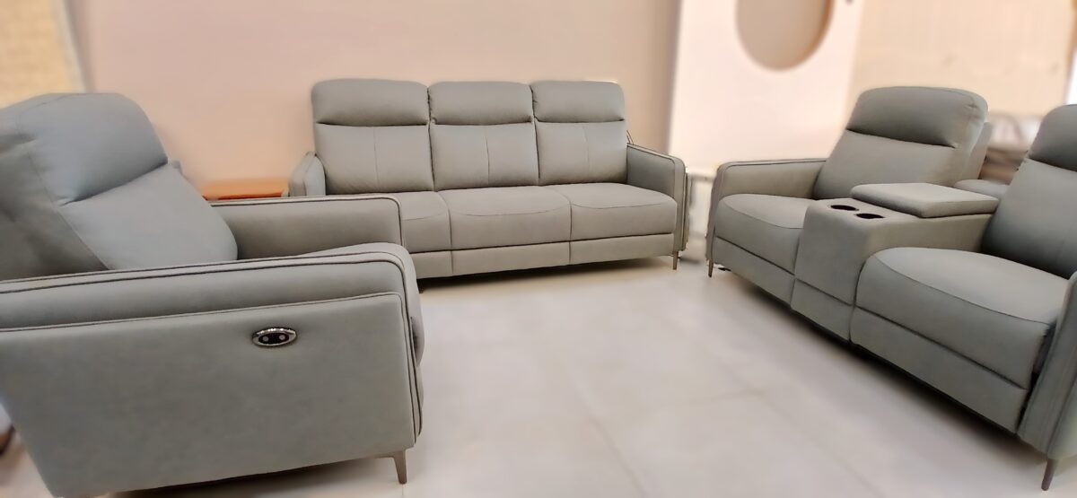 Modern recliner sofa set with plush upholstery, cup holders, and ergonomic design for a stylish and comfortable living room setup.