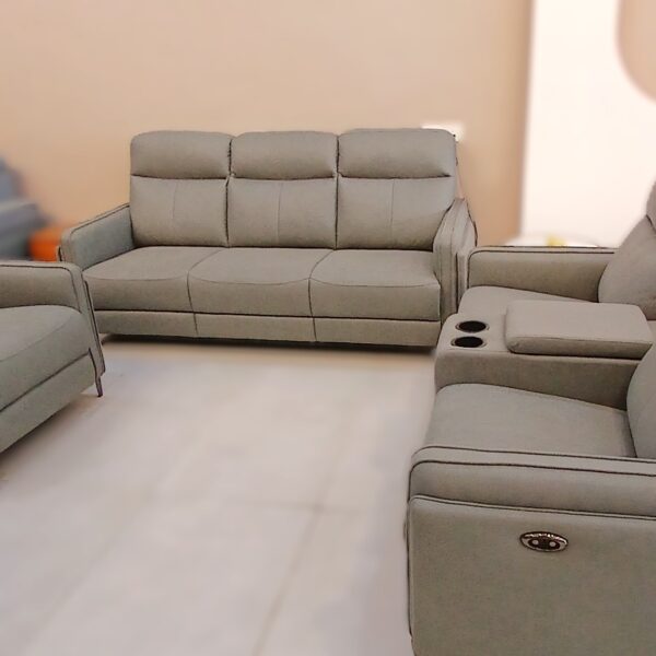 Modern recliner sofa set with plush upholstery, cup holders, and ergonomic design for a stylish and comfortable living room setup.