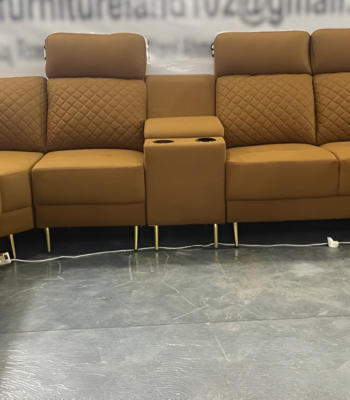 Bently C Shape sofa set with recliners in a modern living room setting, featuring premium upholstery and sleek metallic legs