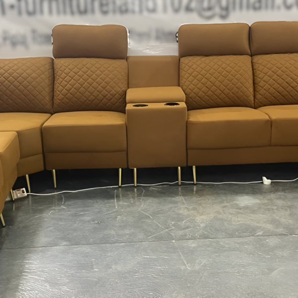 Bently C Shape sofa set with recliners in a modern living room setting, featuring premium upholstery and sleek metallic legs